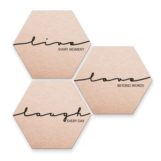 Hexagon alu-dibond koper effect - Live Laugh Love 
