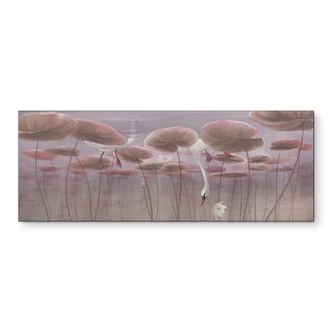 Wandbild Lotusblumen mit Schwan im Wasser in Altrosa - Ms Tiff - Alu-Dibond Panorama 