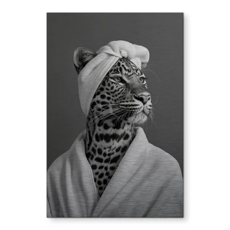 Wanddecoratie met zilvereffect Royale Spa time-out met luipaard - Rahner - Aluminium dibond 