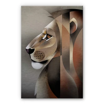 Dibond Schilderij met zilver effect Braun - Leeuw 