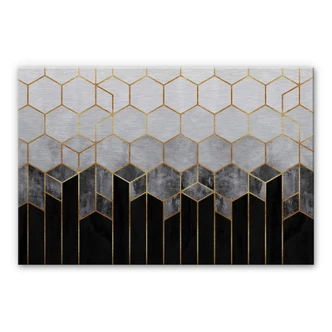 Alu-Dibond mit Silbereffekt Fredriksson - Hexagone: Schwarz und Grau 