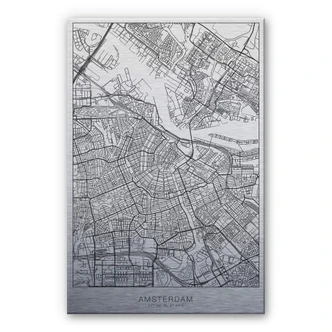 Alu-Dibond mit Silbereffekt Stadtplan Amsterdam 