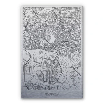Alu-Dibond mit Silbereffekt Stadtplan Hamburg 
