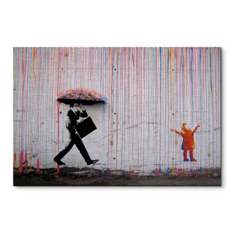 Alu-Dibond mit Silbereffekt Banksy - Coloured Rain 