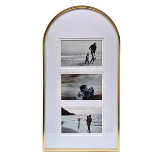 Aluminium Bilderrahmen Gold mit Passepartout - für 3 Fotos - 25,4 x 48,3 cm 