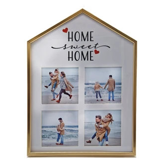 Aluminium Haus-Bilderrahmen Gold mit Passepartout - für 4 Fotos - 25,4 x 34,3 cm 