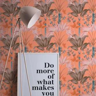 Djungel tapet i grafisk stil orange färgglad - non-woven tapet palmblad 