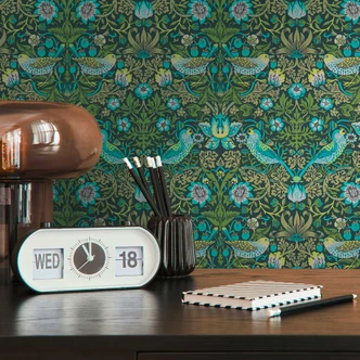 Papier peint intissé à motif floral Vert Bleu - papier peint oiseaux avec animaux Papier peint intissé à motif floral Vert Bleu - papier peint oiseaux avec animaux