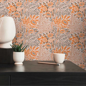 Papier peint intissé à motif floral Orange Beige - papier peint avec des herbes 
