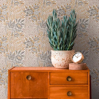 Papier peint intissé à motif floral Beige Or - papier peint à base d'herbes 