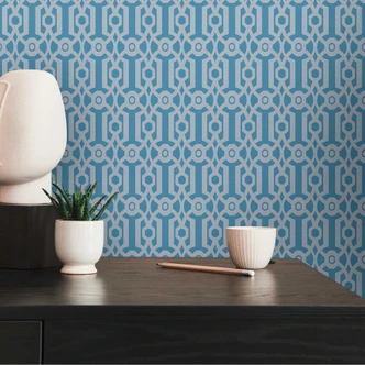 retro wallpaper in graphic style blue grey - vintage geometric non-woven wallpaper 