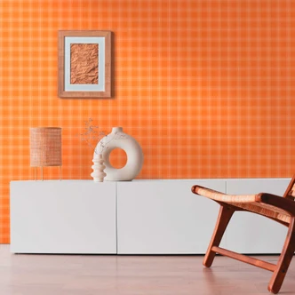Papier peint à carreaux vintage Orange Blanc - papier peint à motifs rétro à carreaux - papier peint intissé moderne 