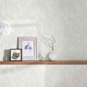 Architects Paper, Di Seta Fleece Wallpaper with flower ornaments, white, metallic 