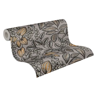 Architects Paper Vliestapete Floral Impression Blumentapete floral grau, braun, gelb, schwarz 