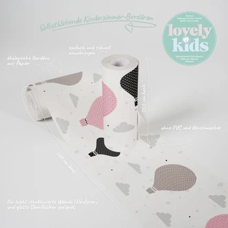 Lovely Kids selbstklebende Kinderzimmer Bordüre Cloud Balloons mit Heißluftballoons 