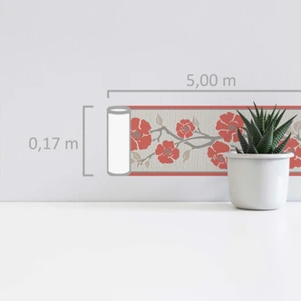 A.S. Création selbstklebende Bordüre Only Borders mit Blumen grau, rot, weiß 