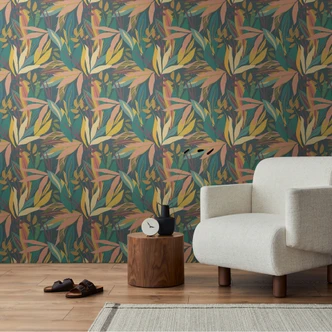 Tropen-Tapete bunt Dunkelgrün – Exotische Blätter-Tapete – Vliestapete modern 