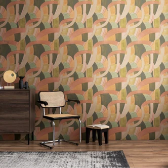 Papier peint abstrait à motifs en terracotta vert beige - Papier peint à motifs artistiques 