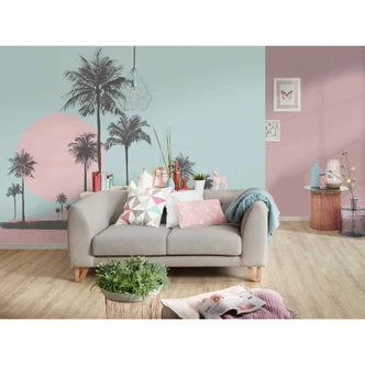 Livingwalls Fototapete ARTist Miami Beach Sunrise mit Palmen braun, rosa, türkis Livingwalls Fototapete ARTist Miami Beach Sunrise mit Palmen braun, rosa, türkis