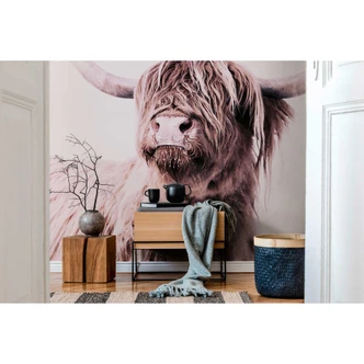 Livingwalls Fototapete ARTist Highland Cattle mit Hochland Rind braun, creme 