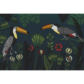 Livingwalls Fototapete ARTist Tukan blau, gelb, grün, rot 