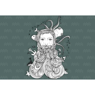 Livingwalls Fototapete ARTist Aquarius grün, schwarz, weiß 