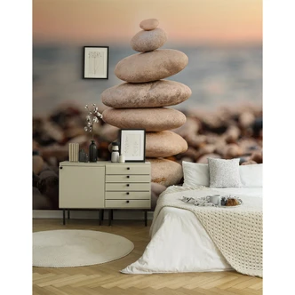 Vævet tapet Designwalls i grå og blå Vævet tapet Stone Beach hav strand 