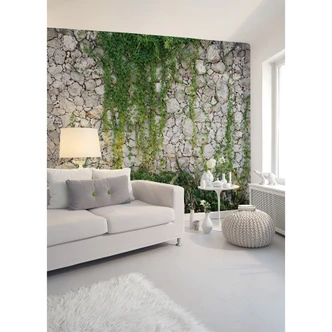 non-woven wallpaper Stonewall modern nature photo wallpaper Designwalls in green and grey  
