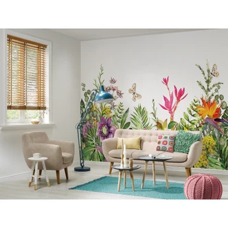non-woven wallpaper Motley Flowers butterfly nature photo wallpaper Designwalls in colourful and white  