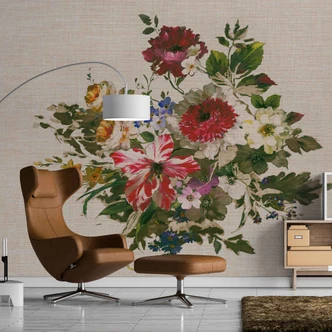 Vintage FlowerPaint tapet i beige grön - non-woven Fototapet Designwalls 2 - 2,55 x 3,5 m 