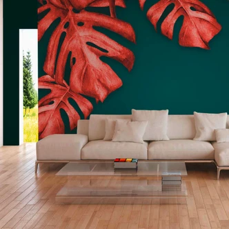 Palm tree wallpaper RedPalm in green red - non-woven wallpaper Designwalls 2 - 2,55 x 3,5 m 