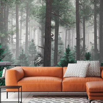 Trees In Fog bosbehang in grijsgroen - vliesbehang Designwalls 2 - 2,55 x 3,5 m 