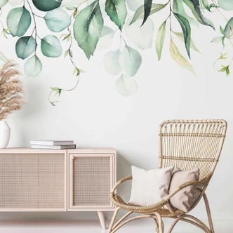 Watercolour Leaves plant wallpaper in white green - non-woven wallpaper Designwalls 2 - 2.55 x 3.5 m 