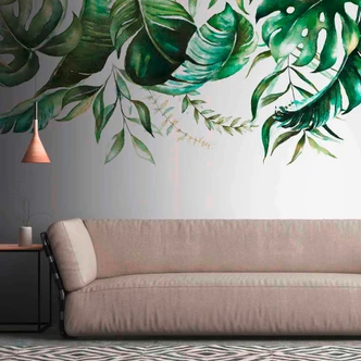 WatercolorLea1 plant wallpaper in grey green - non-woven wallpaper Designwalls 2 - 2.55 x 3.5 m 