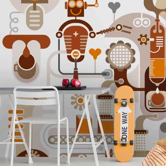 Fototapete Retro Robot in weiß beige - Vliestapete Designwalls 2 - 2,55 x 3,5 m 