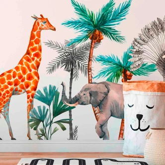 African nursery wallpaper in white grey - non-woven wallpaper Designwalls 2 - 2.55 x 3.5 m 