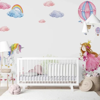 UnicorPrincess blanco rosa - Papel pintado no tejido diseño fotomural 2 - 2,55 x 3,5 m 