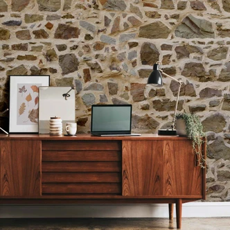 Baksteenbehang NaturalStone in bruin crème - vliesbehang Designwalls 2 - 2,55 x 3,5 m 