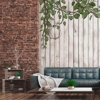 Wood&leaves wallpaper in brown and white - non-woven Designwalls 2 - 2.55 x 3.5 m 