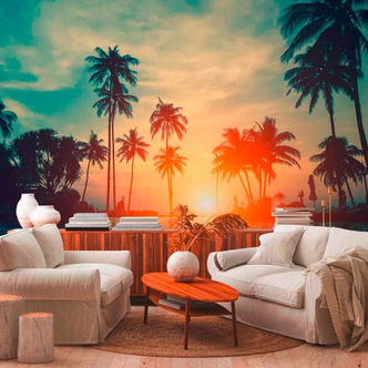 Sunset&Palms palm trees wallpaper in turquoise black - non-woven wallpaper Designwalls 2 - 2.55 x 3.5 m Sunset&Palms palm trees wallpaper in turquoise black - non-woven wallpaper Designwalls 2 - 2.55 x 3.5 m