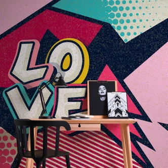 Retro photo wallpaper PopUpLove in pink turquoise - non-woven wallpaper Designwalls 2 - 2.55 x 3.5 m 