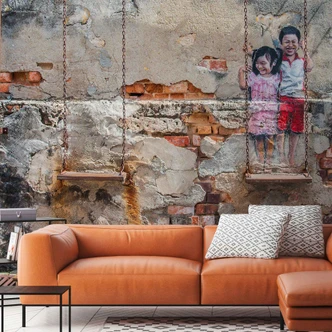 Fototapete Kinder ArtOnWall in grau orange - Vliestapete Designwalls 2 - 2,55 x 3,5 m 