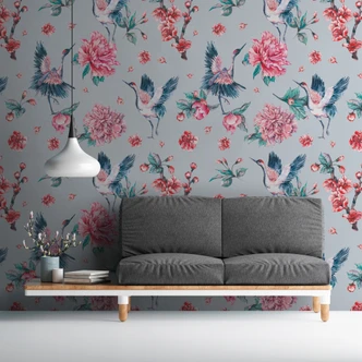 Fototapete Design PinkCrane in grau rosa - Vliestapete Designwalls 2 - 2,55 x 3,5 m 