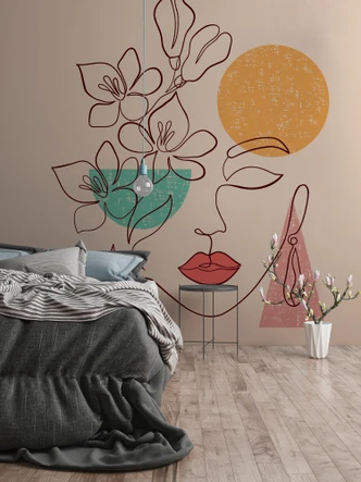 Abstract MinimalFace wallpaper in orange brown - non-woven wallpaper Designwalls 2 - 2.55 x 3.5 m 