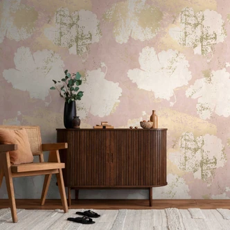 Papier peint floral pastel rose beige - papier peint intissé motif fleurs - papier peint romantique 