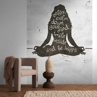 Yoga silhouet met spreuk - vliesbehang meditatie - moderne muur design 