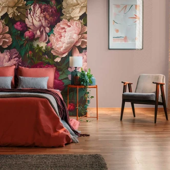wall mural flowers dark red pink - non-woven wallpaper for bedrooms - romantic design 