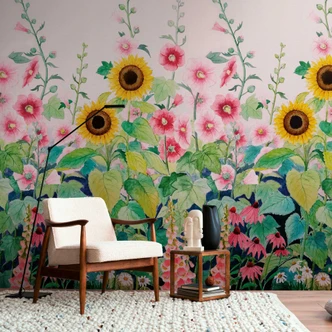 Colourful flower wallpaper with sunflowers - non-woven wallpaper for bedrooms & living rooms 
