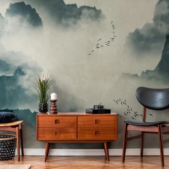 Livingwalls Tapete Landschaft Metropolitan Stories THE WALL Vliestapete mit Vögeln blau, beige 