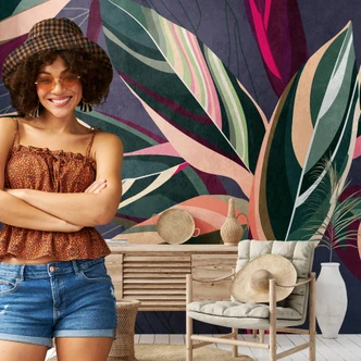 Livingwalls Tapete mit Blättern Metropolitan Stories THE WALL Vliestapete botanisch lila, grün, 